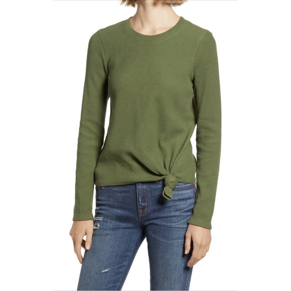 Madewell Asymmetrical Olive Ribbed Sweater